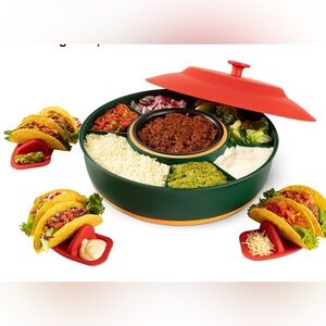 Lazy Susan Taco Bar Serving Set for a party Serving Platter with Lid